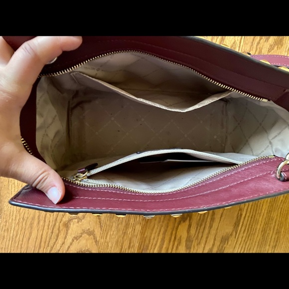 Michael Kors Studded Selma Medium Maroon Handbag - Picture 5 of 7